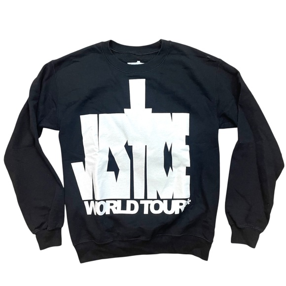 Justin Bieber Justice World Tour Crewneck Black Pop Music Biebs Belieber - Picture 1 of 11